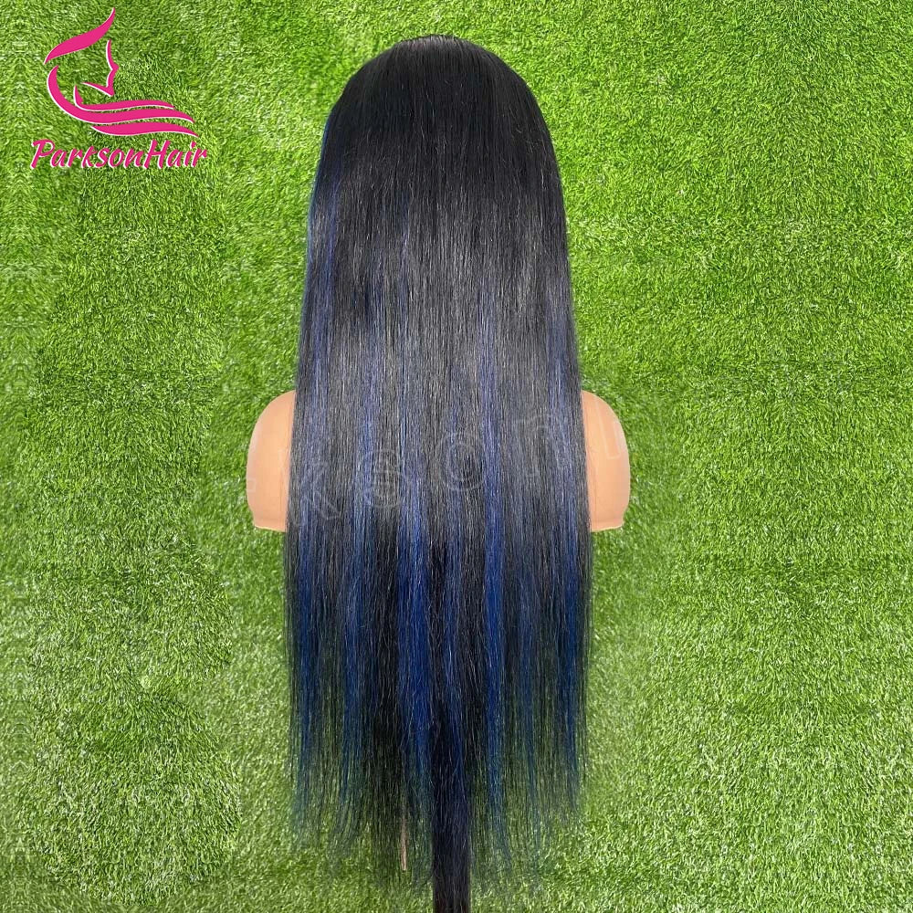 13*4 13*6 Straight Highlight  Black With Blue Lace Frontal Wigs Human Hair Wig For Black Women Brazilian  Hair Full Lace Wigs
