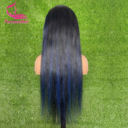 13*4 13*6 Straight Highlight  Black With Blue Lace Frontal Wigs Human Hair Wig For Black Women Brazilian  Hair Full Lace Wigs