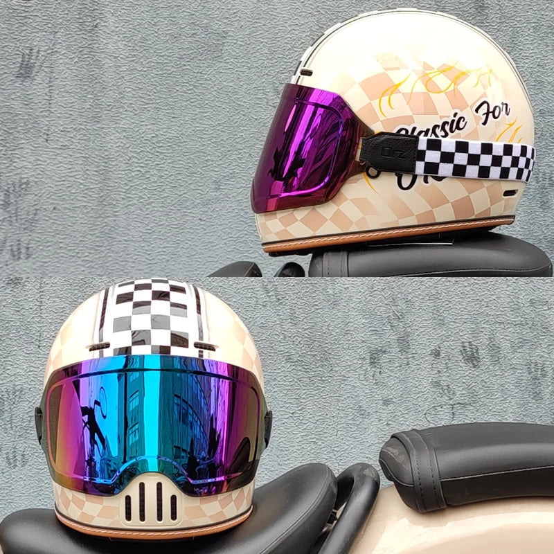 ORZ Retro Full Helmet Motorcycle Motorcycle Helmet Four Seasons Couple Street Bike Helmet Riding