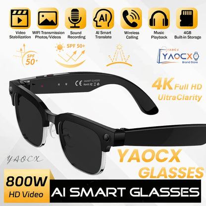 2026 New 4K HD 800W Pixel Dual-Camera Smart Glasses Men 1080P Video Recording AI Chat WIFI Transmission Translation Call Glasses