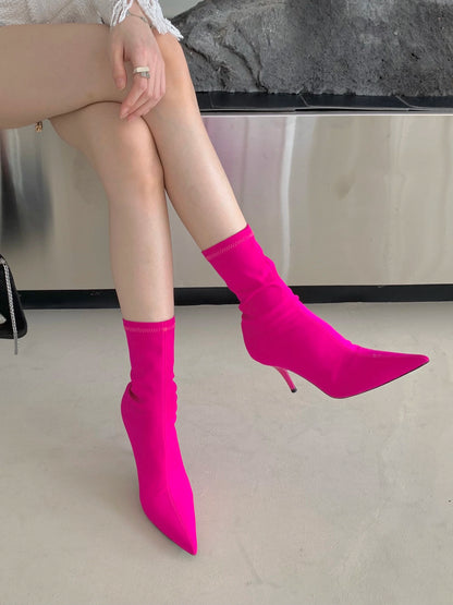 Eilyken New Spring Autumn Stretch Fabric Women Ankle Boots Sexy Pointed Toe High Heels Fashion Female Socks Pumps Shoes