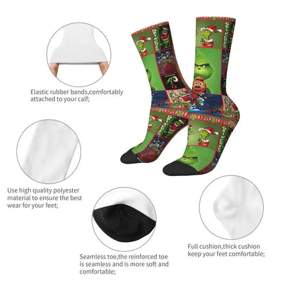 Cartoon Grinchh Xmas Socks Men's Women's Funny Happy Christmas Socks Hip Hop Spring Summer Autumn Winter Socks Gift