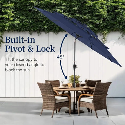 10ft 3-Tier Patio Umbrella with Crank Lift, Outdoor Sun Shade for Deck, Backyard, and Poolside