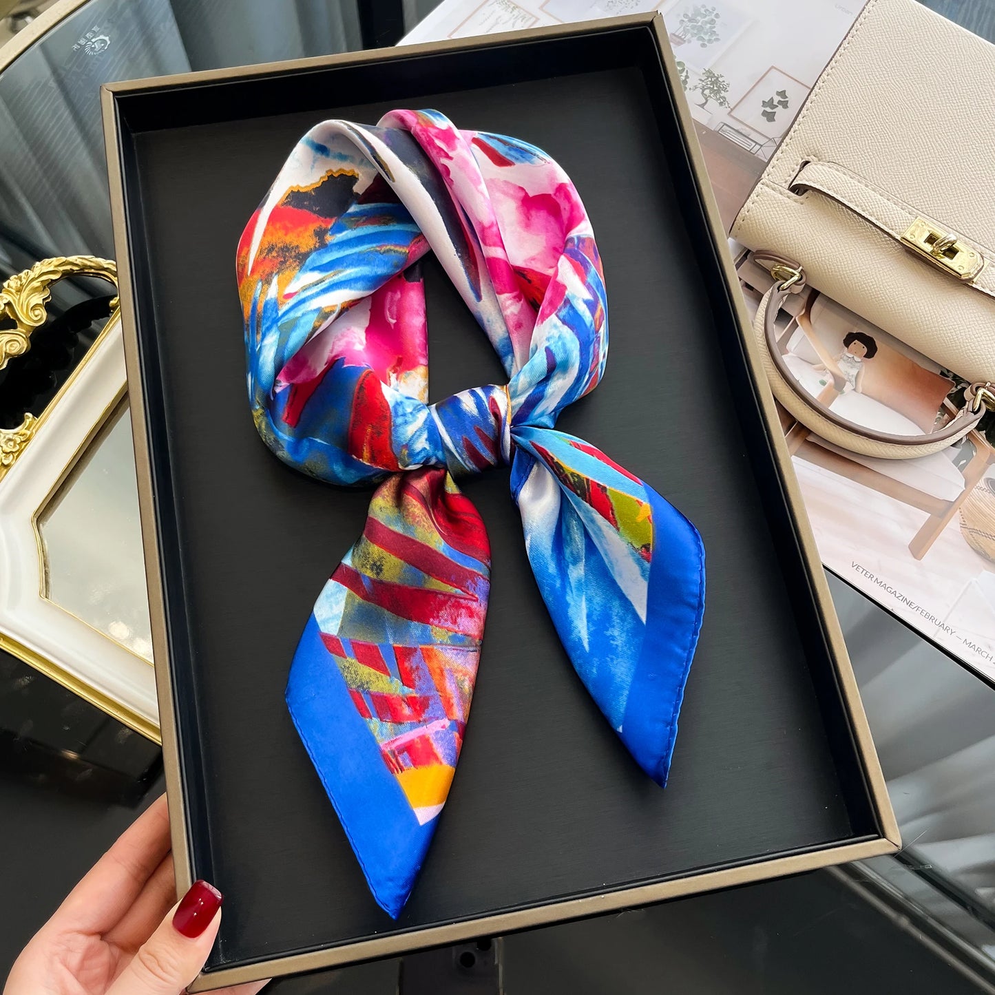 Luxury Silk Hair Square Scarf Women Satin Neck Tie Hand Wrist Foulard Summer Print Shawl Wraps Head Kerchief Hijab Bandana New