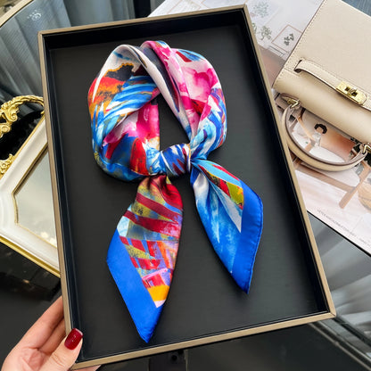 Luxury Silk Hair Square Scarf Women Satin Neck Tie Hand Wrist Foulard Summer Print Shawl Wraps Head Kerchief Hijab Bandana New