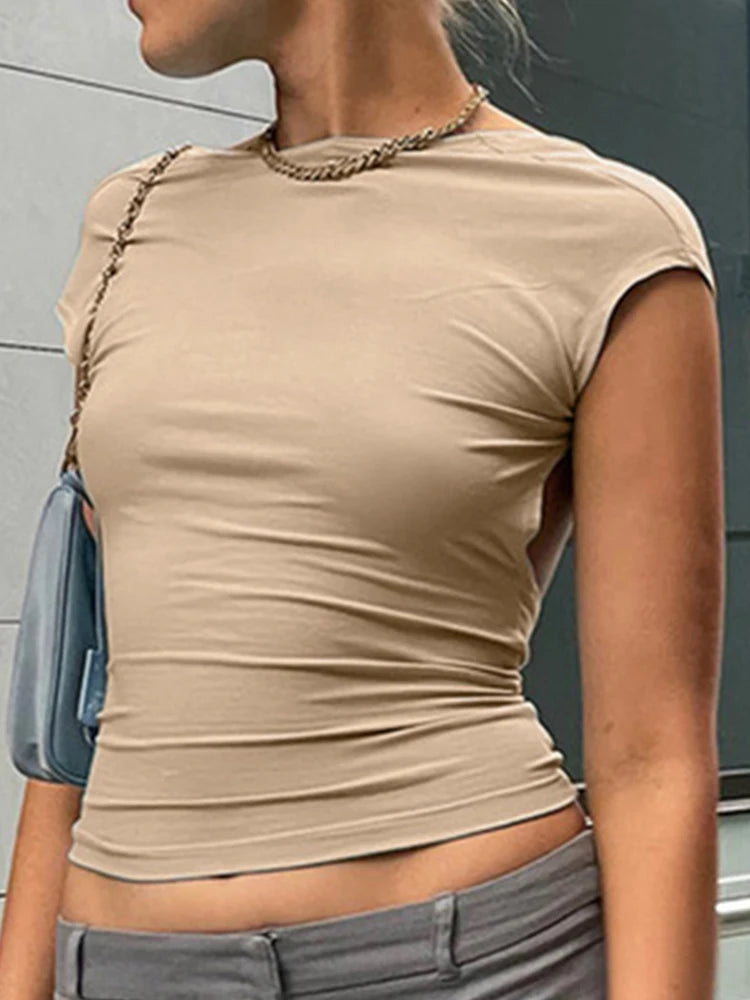 Short Sleeve Backless Tops Women Multi Ways Wear 2025 Skinny Basic Summer Slim Cropped Cut Out Sexy T Shirt Crop Top