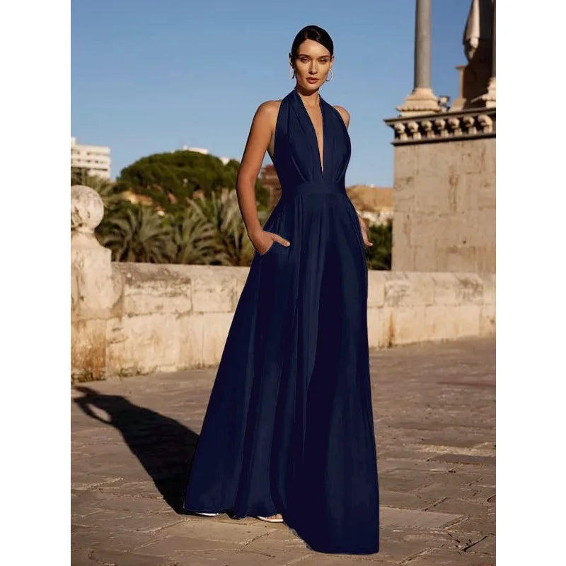 Elegant Women Corset Party Jumpsuit Y2K Sexy Halter Backless Loose Wide Leg Trousers Palazzo Pants Romper Celebrity One Pieces