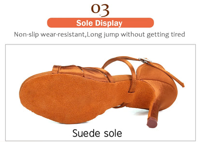 DKZSYIM New Latin Dance Shoes Women Ballroom Tango Dancing Shoes Suede Soles Silk Party Salsa Dance Shoes for Ladies Sandals