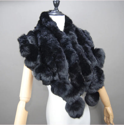 New Lady Winter Real Rabbit Fur Scarf Natural Warm Soft Rabbit Fur Shawl Women Fashion Outdoor Knit 100% Real Rabbit Fur Scarves