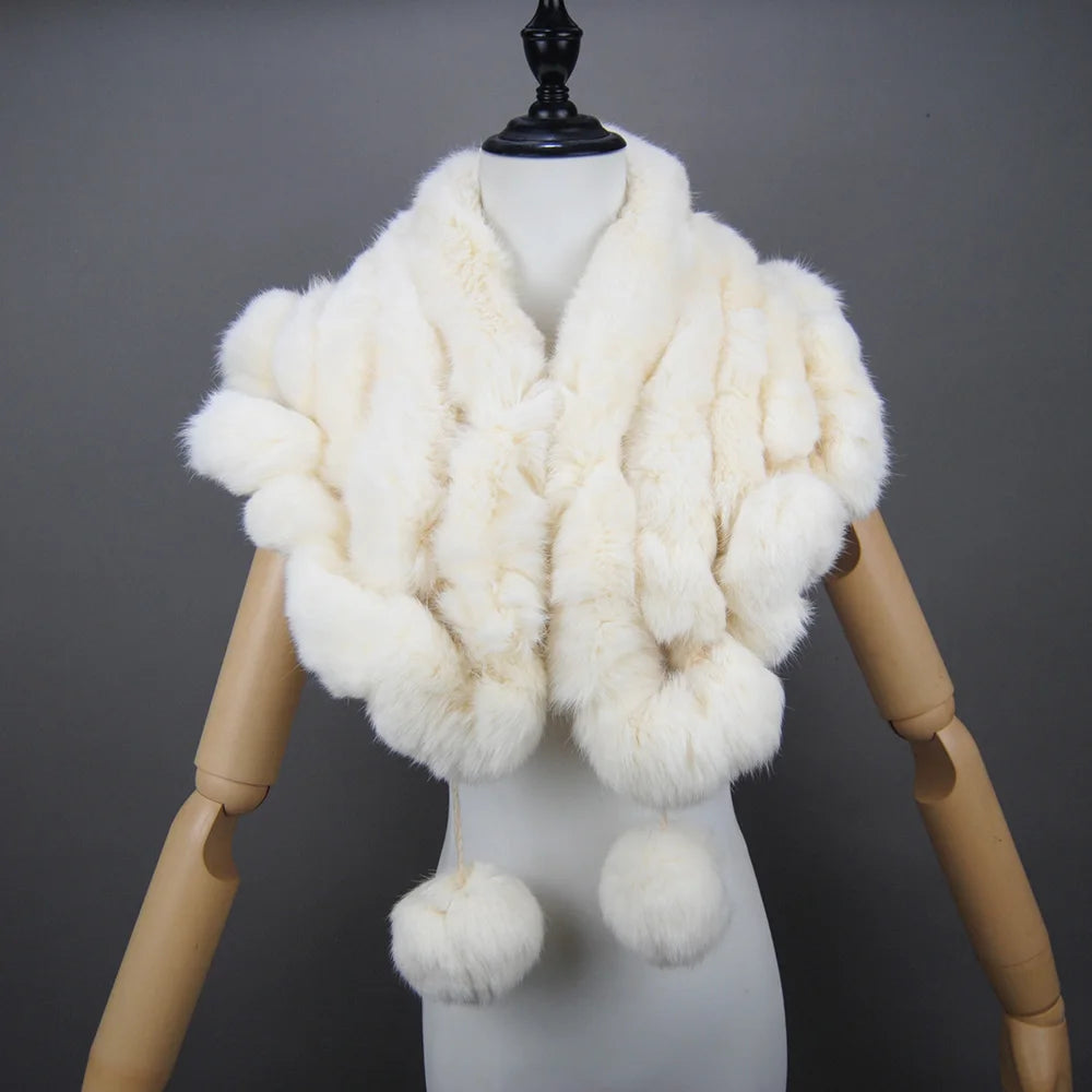 New Lady Winter Real Rabbit Fur Scarf Natural Warm Soft Rabbit Fur Shawl Women Fashion Outdoor Knit 100% Real Rabbit Fur Scarves