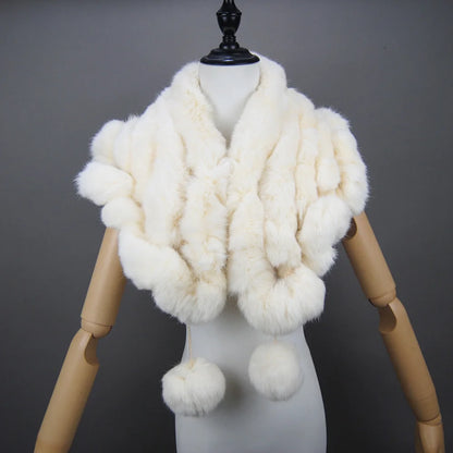 New Lady Winter Real Rabbit Fur Scarf Natural Warm Soft Rabbit Fur Shawl Women Fashion Outdoor Knit 100% Real Rabbit Fur Scarves
