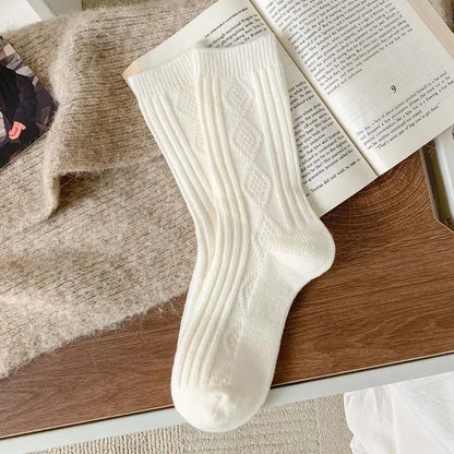 3Pairs Winter Cashmere Wool Socks Women's Winter Diamond Thicken Warm Black White Pack Set Thermal Japanese Fashion Solid Color