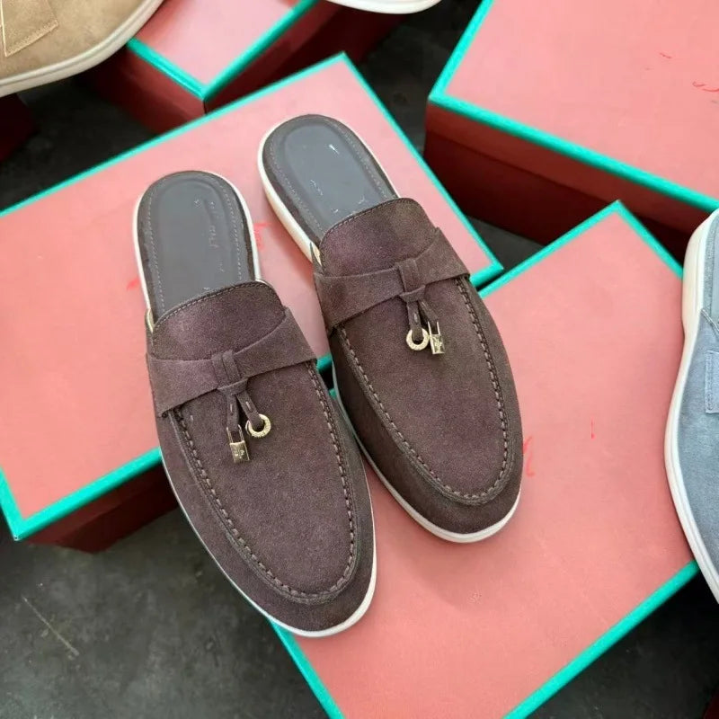 2026 New Luxury Women Loafers Closed Toe Flat Slippers Comfort Soft Moccasin Slip On Half Slide Casual Outdoor Walking Shoes Y2k