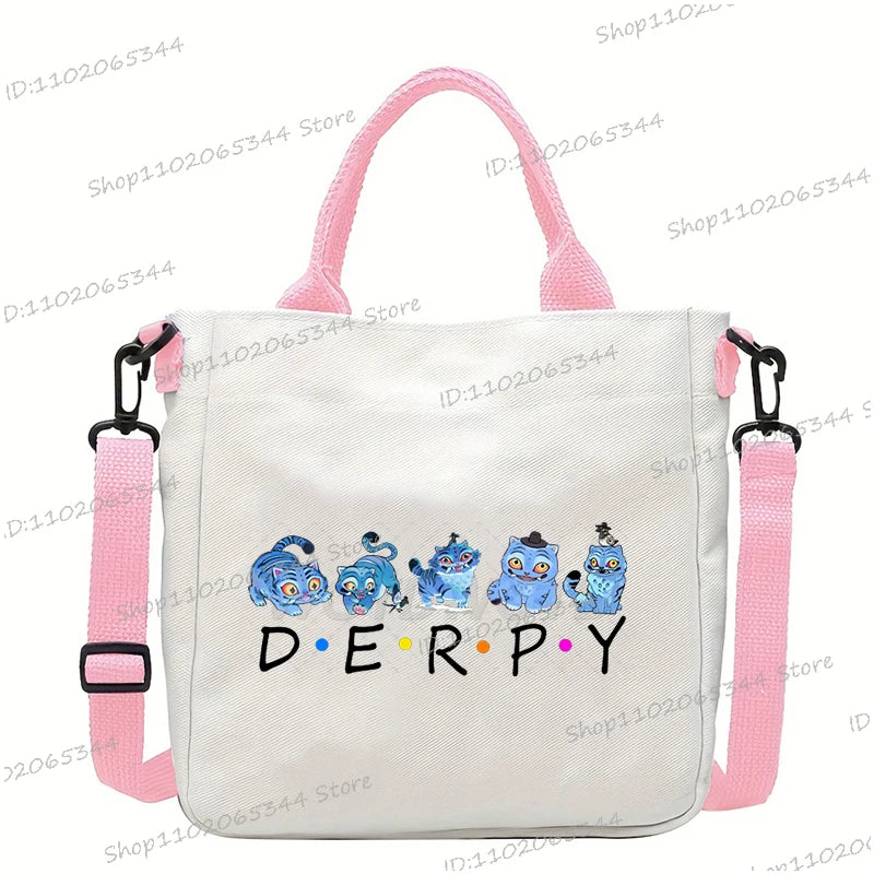 Y2K Anime Cartoon Print Women Canvas Strap Shoulder Bag Fashion Cartoon Anime Crossbody Bags Student Teenage Handbags