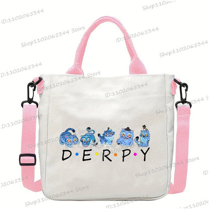 Y2K Anime Cartoon Print Women Canvas Strap Shoulder Bag Fashion Cartoon Anime Crossbody Bags Student Teenage Handbags