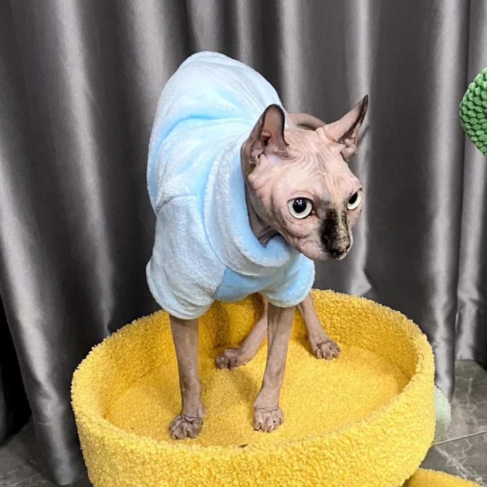 Soft Warm High Neck Fleece Pet Cat Hoodie Kitten Coat Sphynx Clothing without Hat for Cats Autumn Winter Pet Clothes Outfits