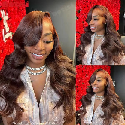 200Density HD Chocolate Brown 13x6 Body Wave Lace Front Wig Brazilian 13x4 Lace Frontal Wigs For Women 100% Remy Human Hair Wig