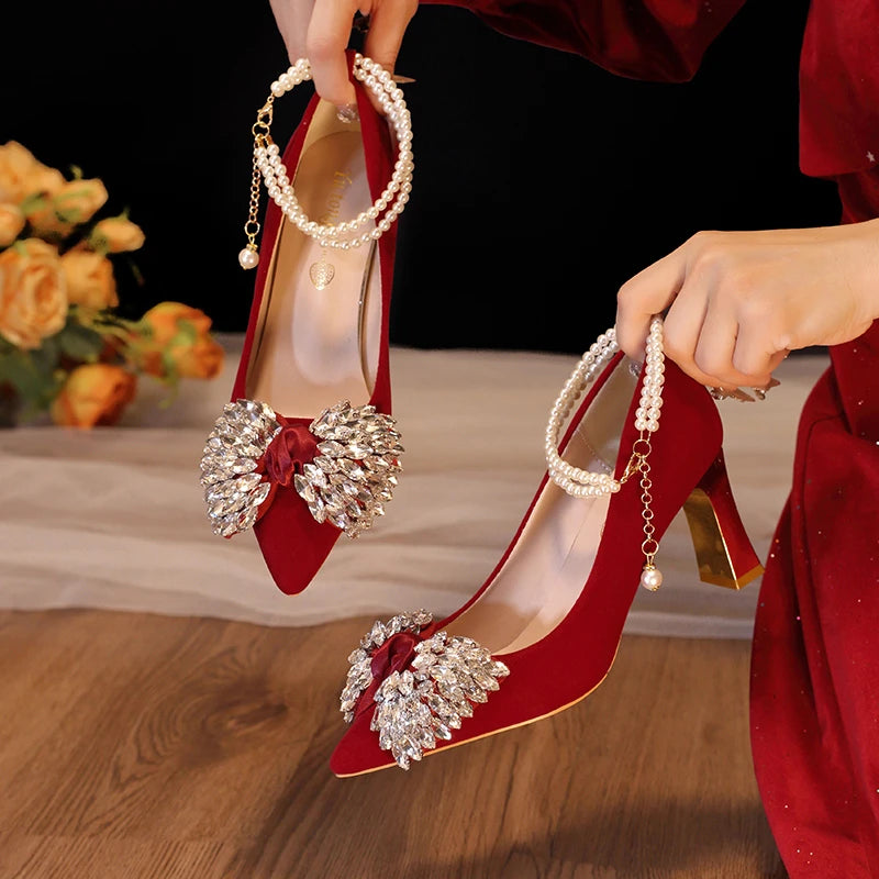 Red Wedding Shoes Women's 2025 New High Heels
