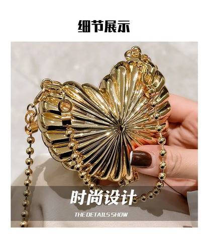 Golden Silver Evening Bag Handbag Luxury Designer Shoulder Crossbody Bags Party Wedding Clutch Mini Heart Pattern Shell Purse
