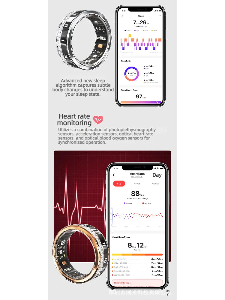 Diamond Fashion Women Smart Ring With Box IP68 Waterproof Lady ring Heart Rate Health Monitor Sports Pedometer Fitness Rings New
