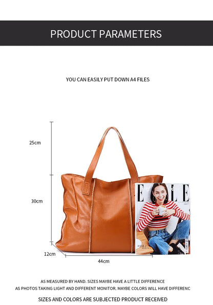 Women's Luxury Designer Natural Cowhide Soft Handbag Famale Fashion Shoulder Bag Ladies Cow Leather Large Capacity Tote Bag