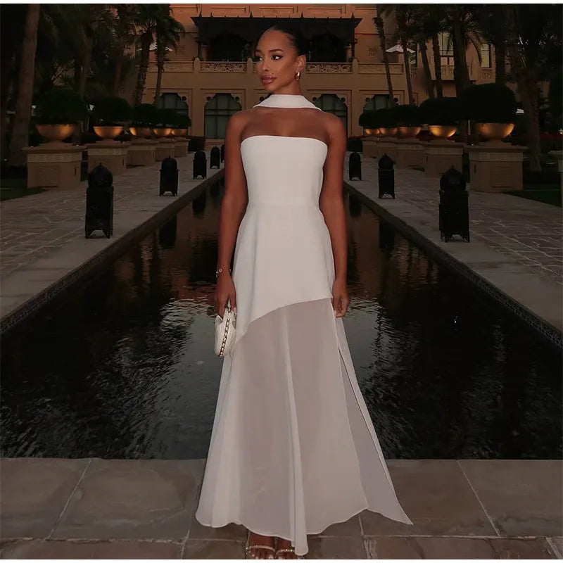 White Sexy Lace Flare Sleeve Dress Off Shoulder Slim Maxi Dresses Women 2024 Female Hollow Out Mermaid Floor Length Elegant Robe