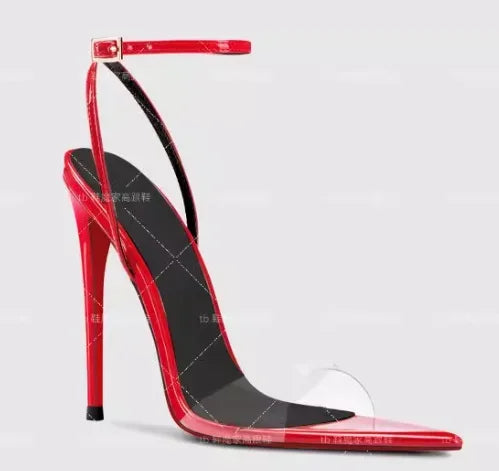 2025 new sexy high-heeled shoes with pointed toes exposed, straight buckle strap, thin heel sandals, women's fashion shoes