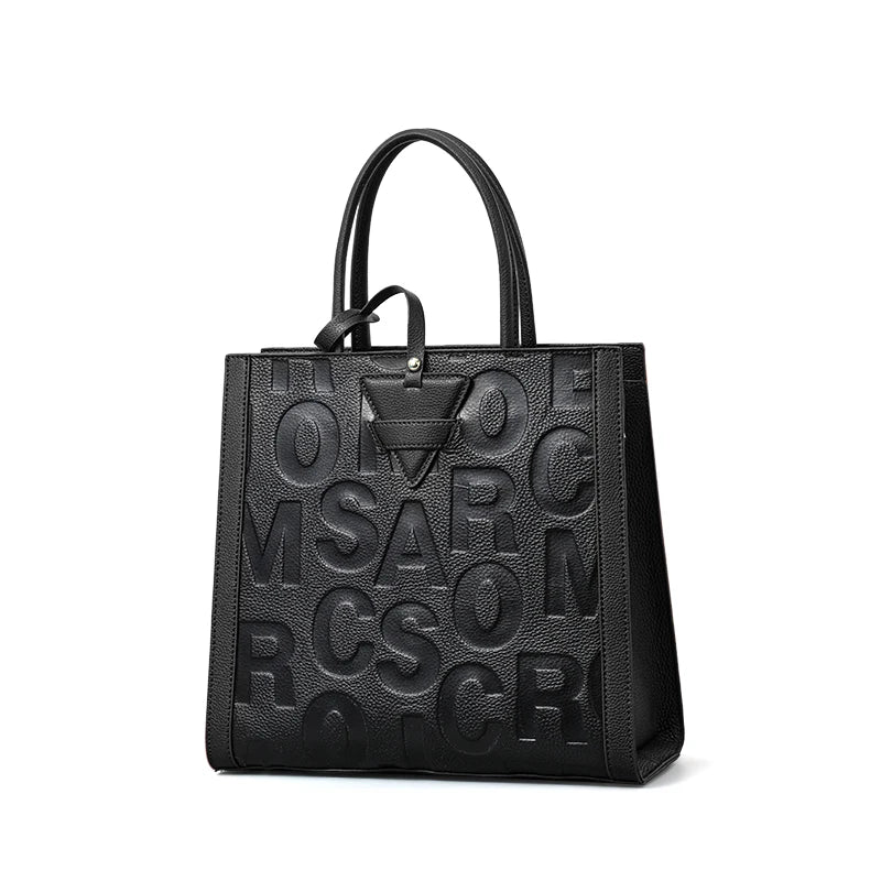 Genuine leather letter printed women's handbag new large capacity contrasting leather crossbody bag