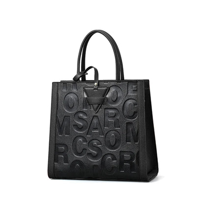Genuine leather letter printed women's handbag new large capacity contrasting leather crossbody bag