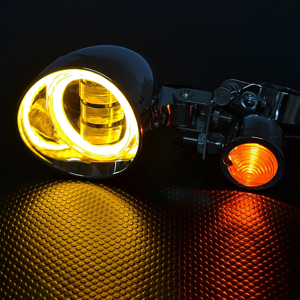 Motorcycle Driving Passing Fog Spot Light Turn Signal Lamp For Cruisers Choppers Cafe Racers Custom Honda Suzuki LED Fog Light