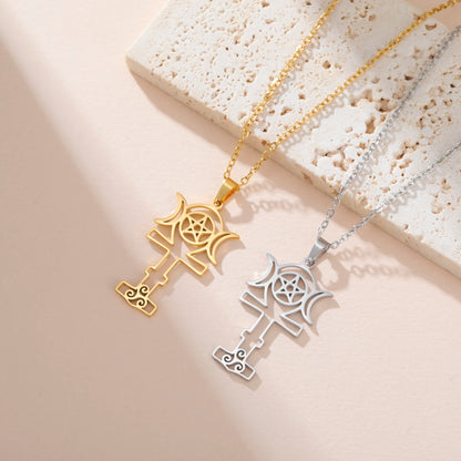 Jeshayuan Greek Goddess Hecate Ἑκάτη Pendant Necklace For Women Triple Moon Goddess Stainless Steel Amulet Jewelry NEW