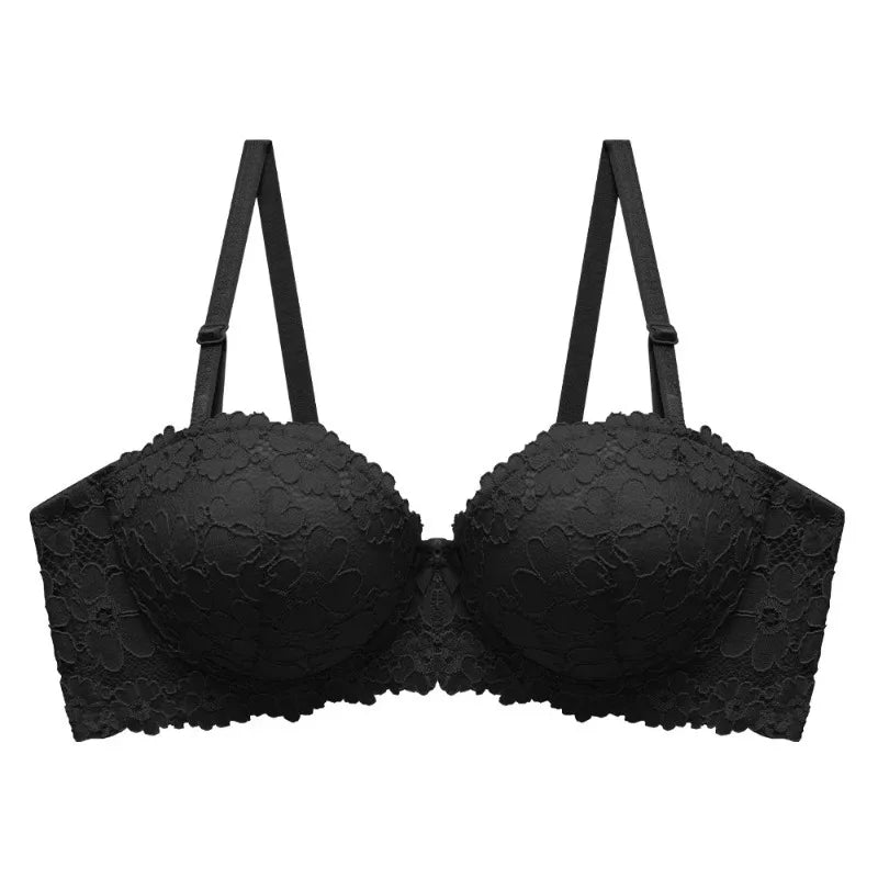 Thickened Underwear Women's Small Breasts Gather Together with Steel Rings Shaped Upper Support A Cup Flat Bra Double Bralette