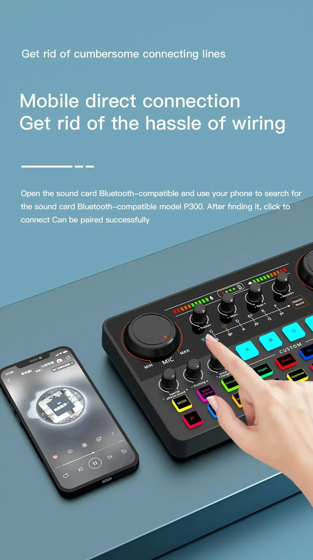 48V Phantom Power Professional Live Sound Card 12 Electronic Tone Sound Card Audio Mixer DJ Controller for For Youtube PC\Phone