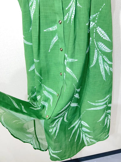 ZJYT New Summer Women's Sleeveless Green Dress Elegant Print Single Breasted Casual Holiday Midi Dresses Vestidos Female Clothes