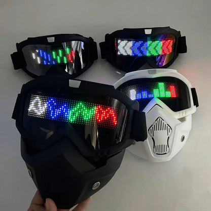 LED Bluetooth Goggles Halloween Christmas Disco Bar Neon Accessories Futuristic Luminous Glasses Bluetooth Diy LED Glasses