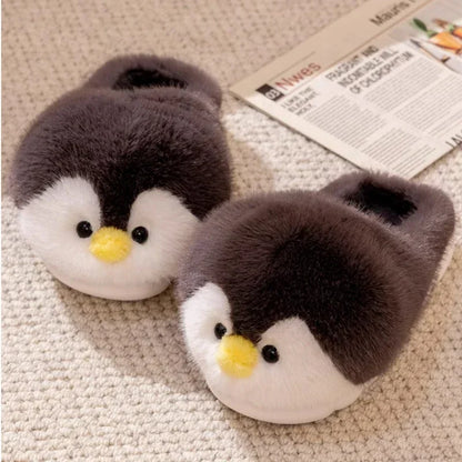 Cute Cartoon Penguin Cotton Slippers Package with Plush Thick Bottom Non-slip Soft Bottom Home Shoes Winter Ladies Indoor Warmth