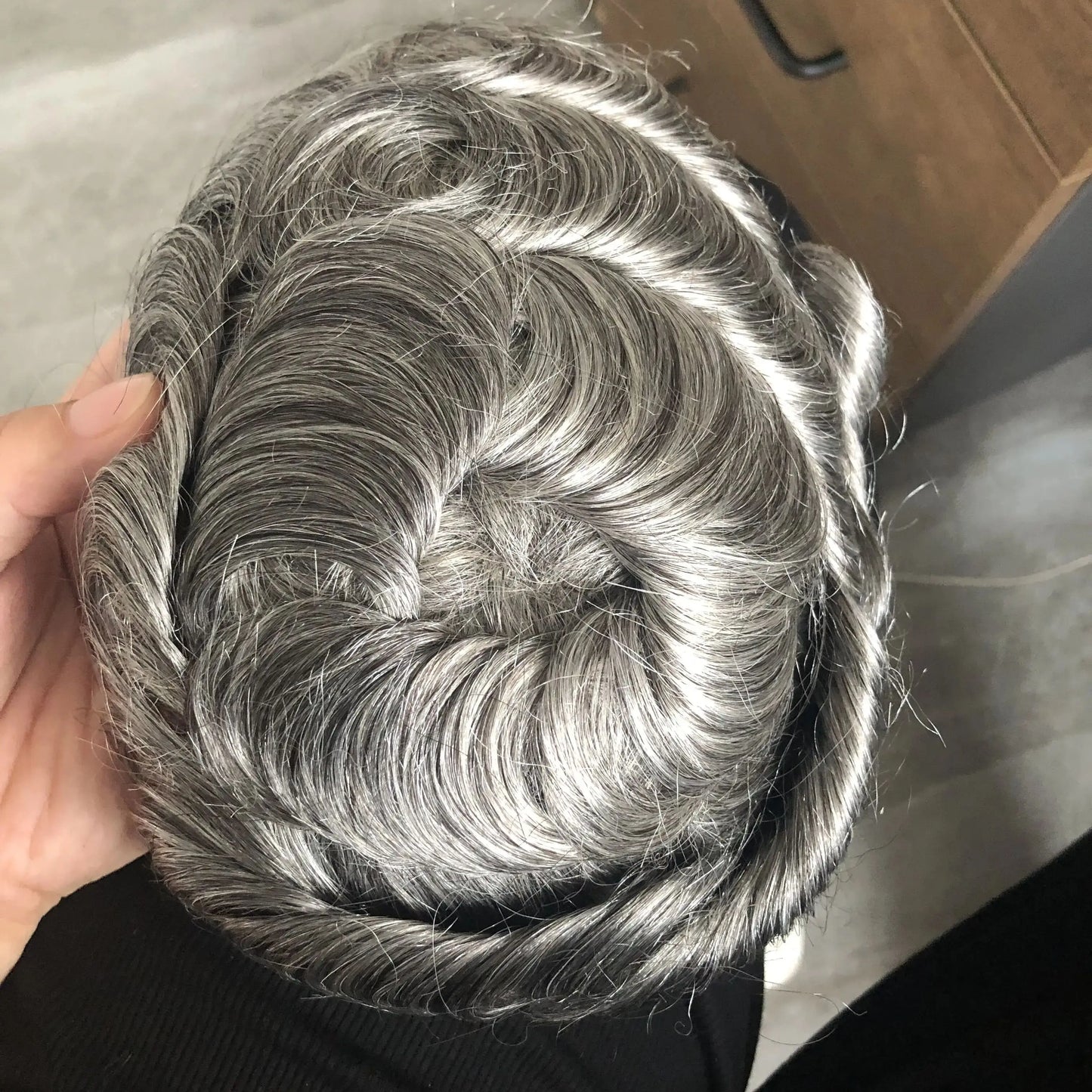 Natural Hairline 1B65 Grey Old Man 100% Human Hair Wigs System Prosthesis Super Durable 0.1mm Strong PU Base Men Silicon Toupee