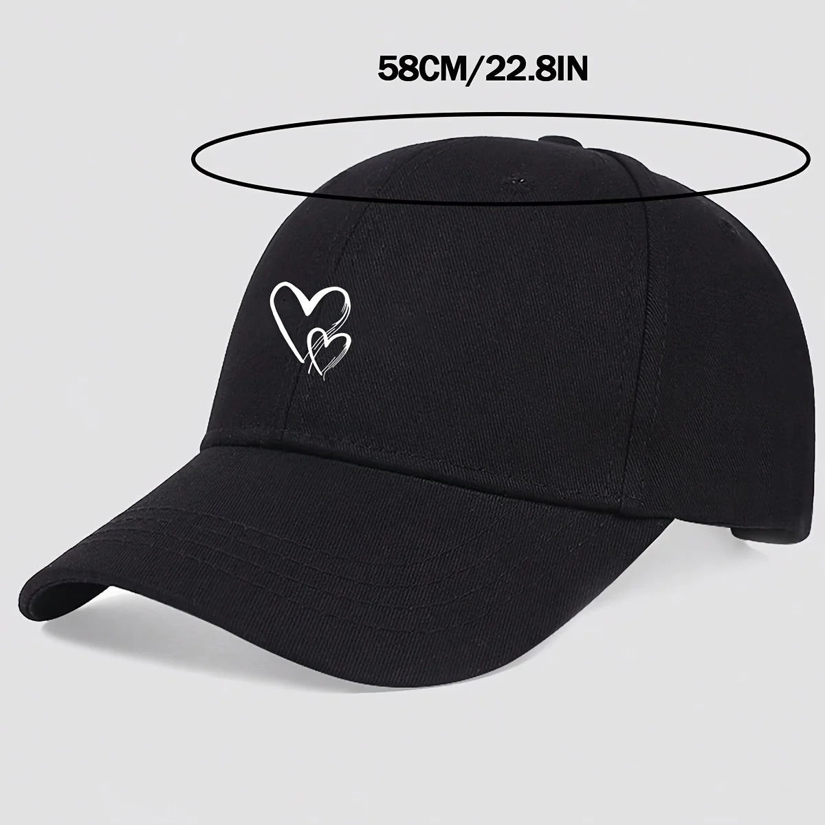 Heart-shaped printed baseball caps, Korean-style baseball caps, outdoor sun hats, all-season hats for both men and women