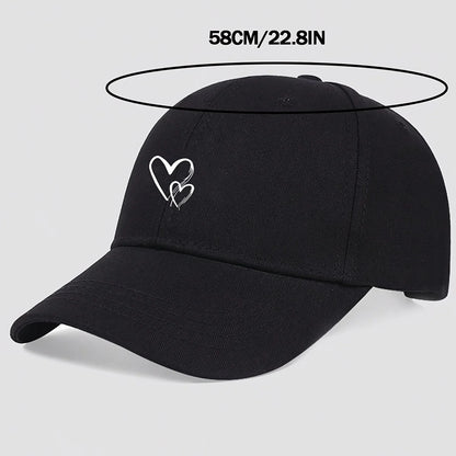 Heart-shaped printed baseball caps, Korean-style baseball caps, outdoor sun hats, all-season hats for both men and women