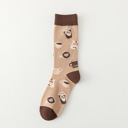 Good quality Best-selling Novelty Socks Women Spring Autumn Fashion Classic Cartoon Letter Coffee Creative Casual Stockings