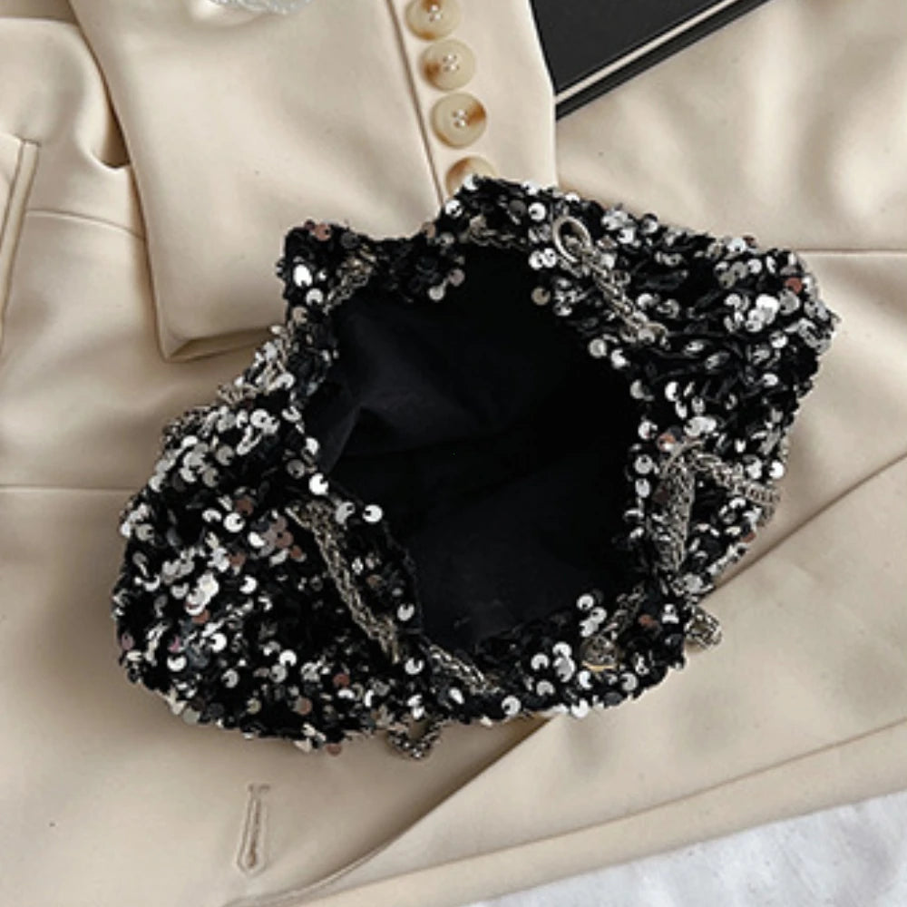 Good-looking Personality Sequin Women's New Korean Bucket Bag Bright Eyes Style Fashion Crossbody Dinner Single Shoulder Bags