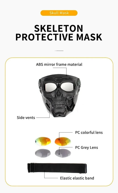 .Skull Mask Motorcycle Mask Bicycle Riding Windproof Full Face Skeleton Protective Mask Colored Goggle Tactical Cycling Bike