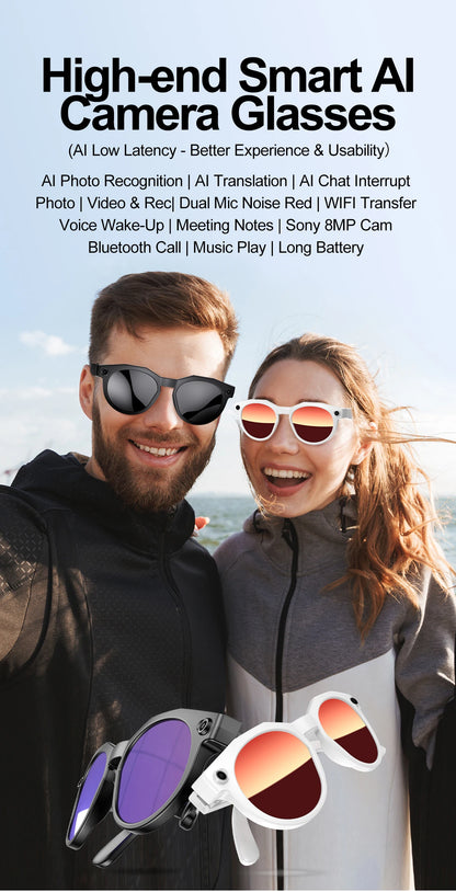 2026 New Women Sunglasses AI Shooting Glasses 4K HD 800W Pixels Camera Bluetooth Call Voice Assistant Translation Smart Glasses