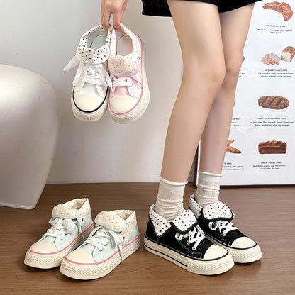 New High Help Canvas Shoes Dots Women's Casual Shoes Woman Vulcanize Sneakers Comfortable Sport Walking Platform Flats Shoes 015