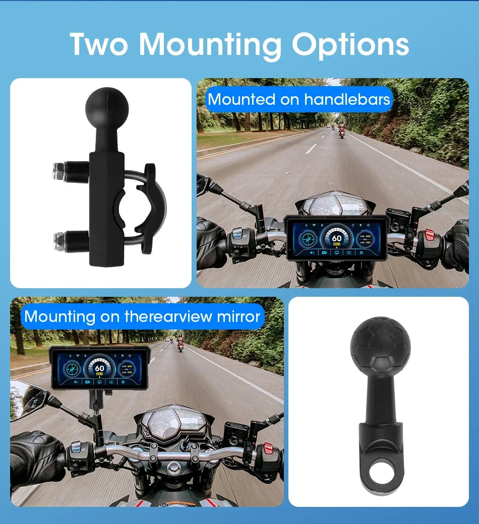 8.1 inch Motorcycle GPS Navigation Wireless Carplay Android Auto IPX7 Waterproof Display Drive Recorder Support 4K+1080P Dual BT