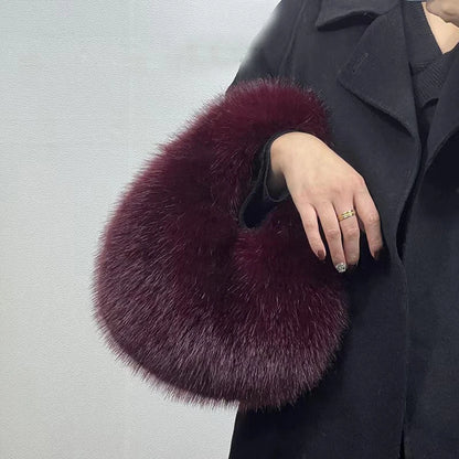 Winter Shoulder Bags Casual Furry for Women Solid Color Soft Plush Ladies Clutch Purse Handbags Lightweight Female Hobos Bag