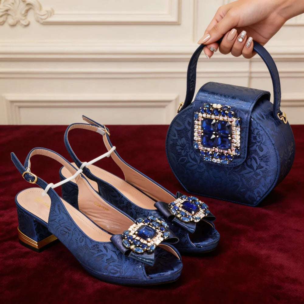 Shoe and Bag Set for Party in Women Italian African Shoes and Bags Matching Set with Rhinestone Luxury Wedding Woman Shoe