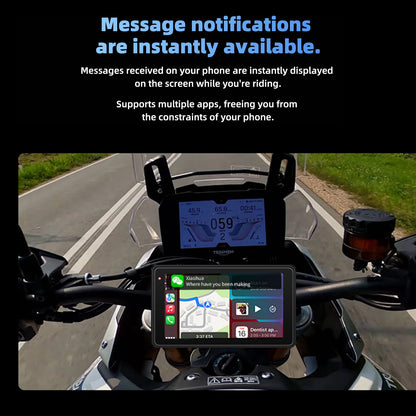 Motorcycle GPS Navigation Screen with 1080P Dash Cam Front and Rear 5in IP68 Waterproof Touchscreen Bluetooth Audio Receiver