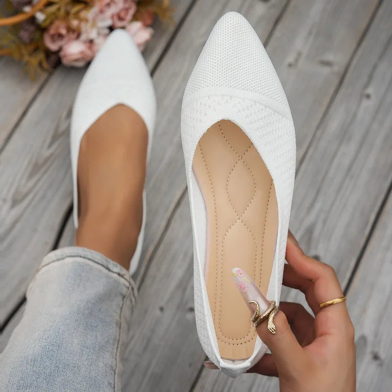 Summer Fashion Solid Color Low-Top Shoes Luxury Round Toe Women's Knit Slip-on Outdoor Walking Shopping Women's Flat Shoes 36-43
