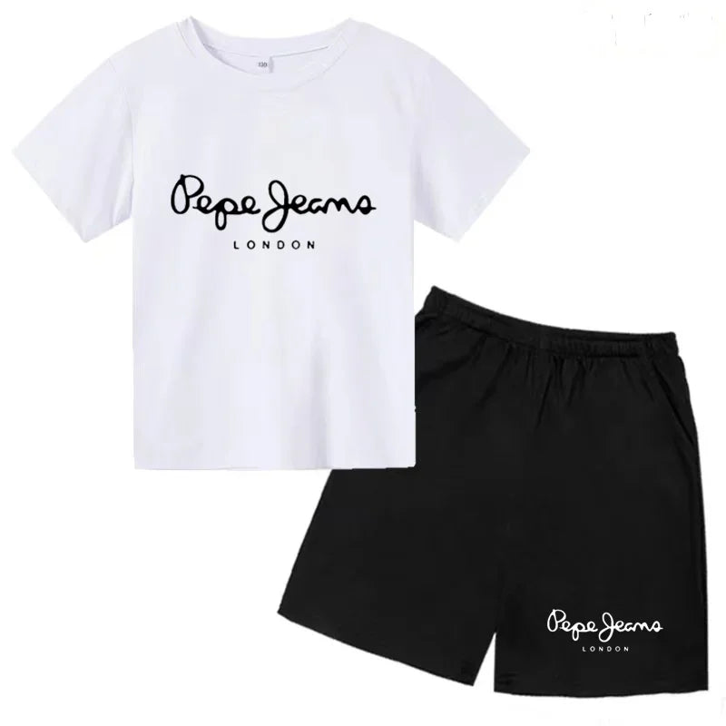 Kids Summer Fashion Casual Set - Boys Girls Toddler Clothes Charming Letter Print T-shirt with Short Sleeves And Shorts 3-12 Yea